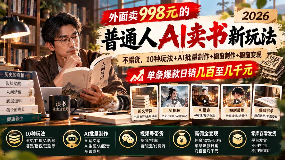 外面卖998元的2026普通人AI卖书新玩法：不露脸、不囤货，10种玩法+AI批量制作+橱窗变现，单条爆款日销几百至几千元采购|汽车产业|汽车配件|机加工企业家交流社群中心