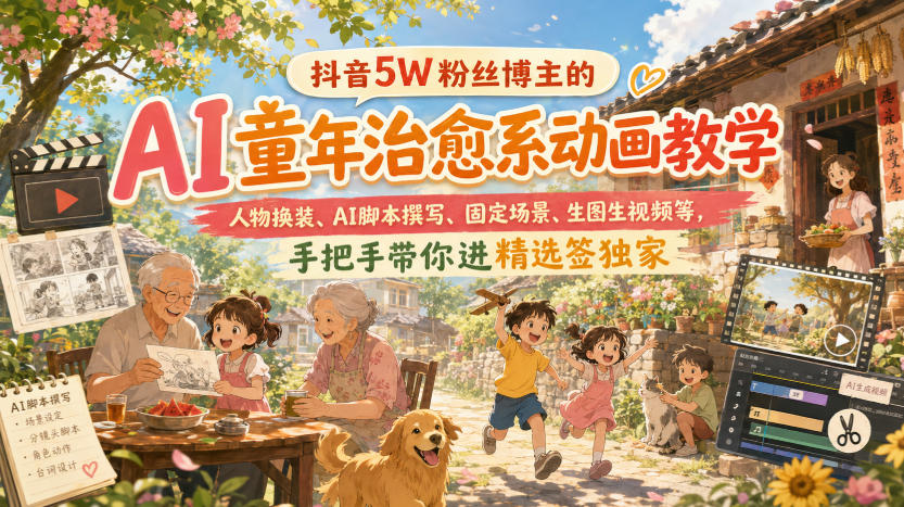 抖音5W粉丝博主的AI童年治愈系动画教学,人物换装、AI脚本撰写、固定场景、生图生视频等,手把手带你进精选签独家采购|汽车产业|汽车配件|机加工企业家交流社群中心