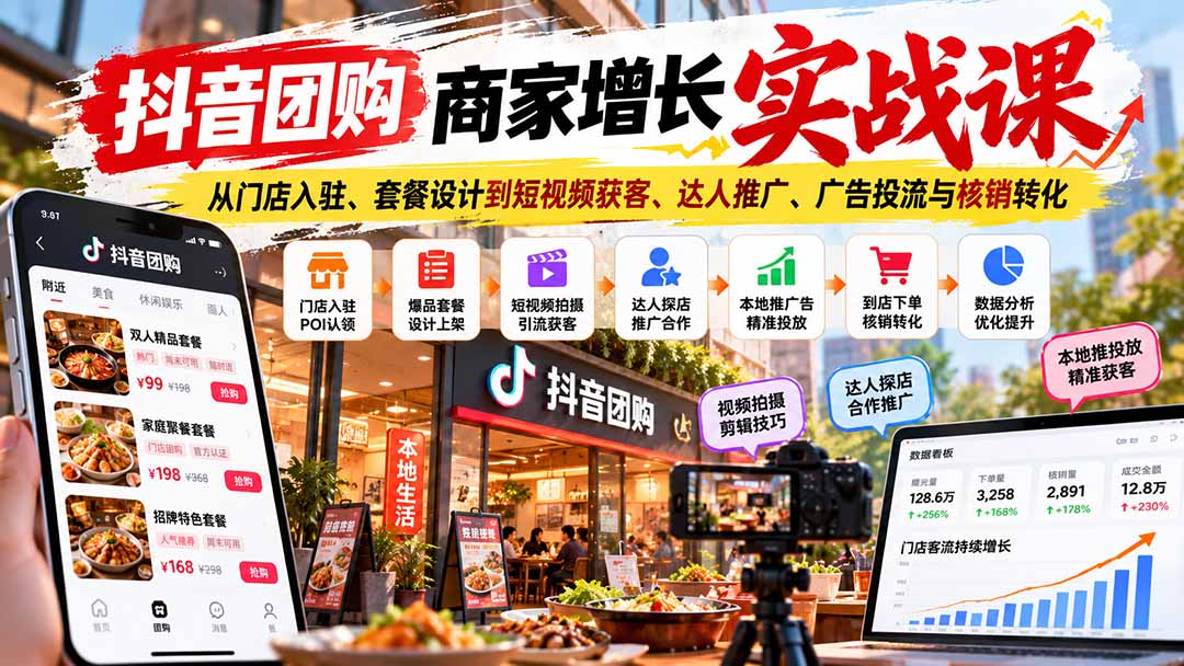 抖音团购商家增长实战课：从门店入驻、套餐设计到短视频获客、达人推广、广告投流与核销转化采购|汽车产业|汽车配件|机加工企业家交流社群中心
