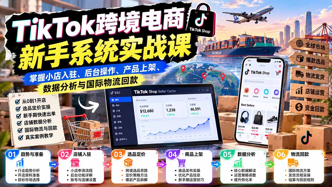 TikTok跨境电商新手系统实战课：掌握小店入驻、后台操作、产品上架、数据分析与国际物流回款采购|汽车产业|汽车配件|机加工企业家交流社群中心