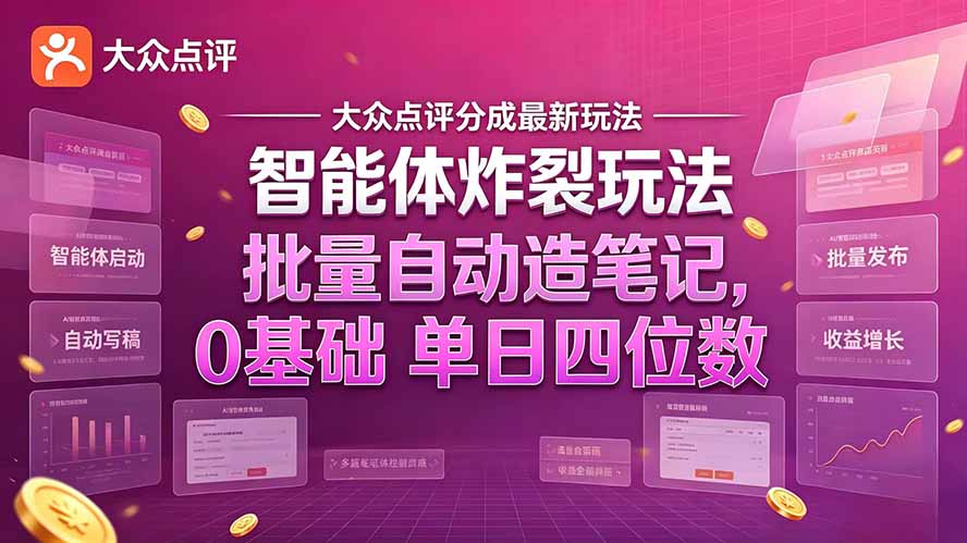 大众点评分成最新智能体炸裂玩法!批量自动造笔记,0基础干到单日四位数采购|汽车产业|汽车配件|机加工企业家交流社群中心