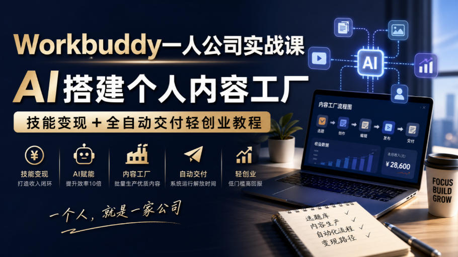 Workbuddy一人公司实战课，AI搭建个人内容工厂，技能变现+全自动交付轻创业教程​采购|汽车产业|汽车配件|机加工企业家交流社群中心