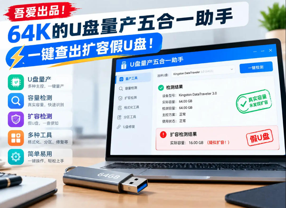 吾爱出品!64K的U盘量产五合一助手,一键查出扩容假U盘!采购|汽车产业|汽车配件|机加工企业家交流社群中心