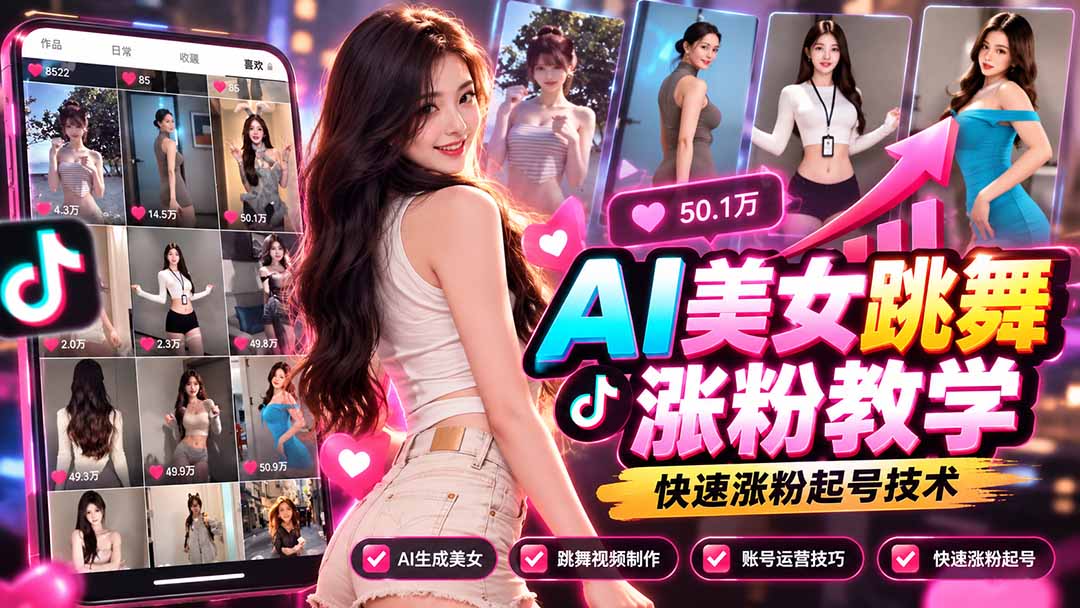AI美女跳舞涨粉教学,AI生成美女,跳舞视频制作,账号运营与快速起号涨粉采购|汽车产业|汽车配件|机加工企业家交流社群中心