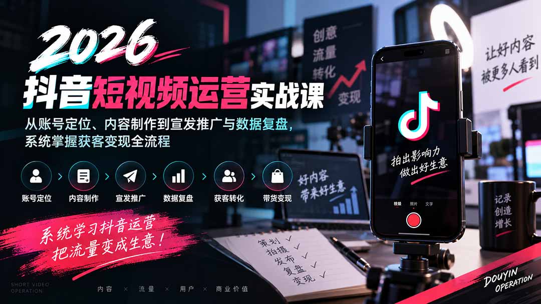 2026抖音短视频运营实战课：从账号定位、内容制作到宣发推广与数据复盘，系统掌握获客变现全流程采购|汽车产业|汽车配件|机加工企业家交流社群中心