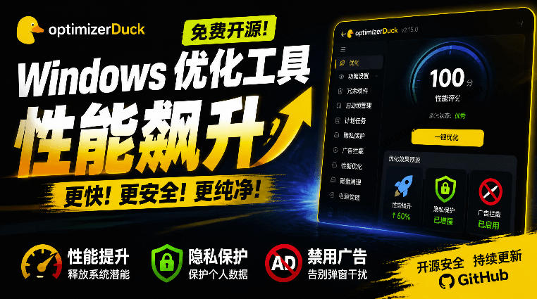 让Windows更纯净、透明、强大的优化工具！免费开源，主打性能提升、功能设置与磁盘清理OptimizerDuck采购|汽车产业|汽车配件|机加工企业家交流社群中心