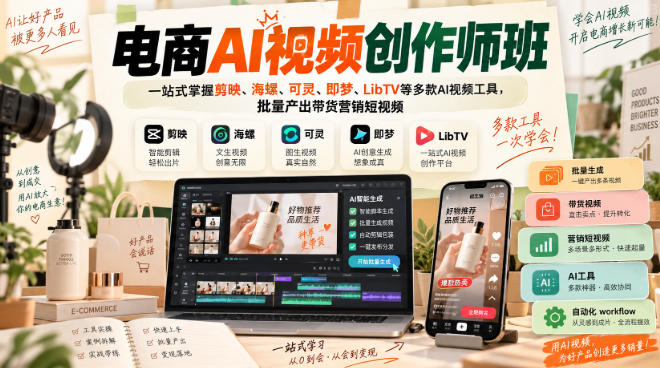 电商AI视频创作师班，一站式掌握剪映、海螺、可灵、即梦、LibTV等多款AI视频工具，批量产出带货营销短视频采购|汽车产业|汽车配件|机加工企业家交流社群中心