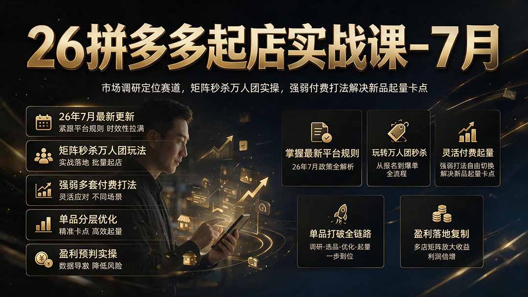 26拼多多起店实战课-7月｜市场调研定位赛道，矩阵秒杀万人团实操，强弱付费打法解决新品起量卡点采购|汽车产业|汽车配件|机加工企业家交流社群中心