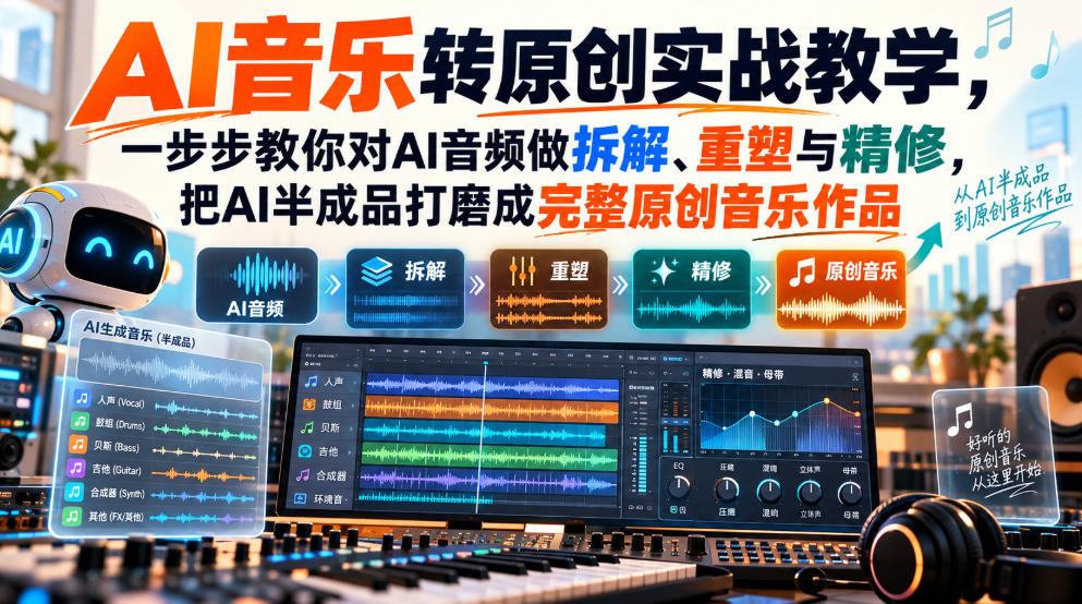 AI音乐转原创实战教学,一步步教你对AI音频做拆解、重塑与精修,把AI半成品打磨成完整原创音乐作品采购|汽车产业|汽车配件|机加工企业家交流社群中心