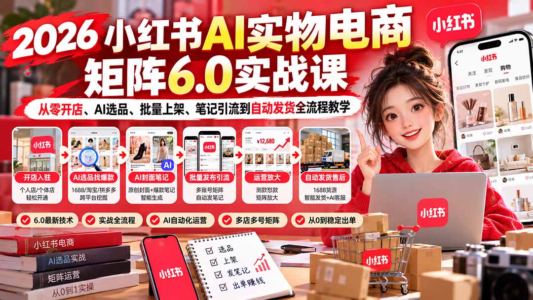 2026小红书AI实物电商矩阵6.0实战课:从零开店、AI选品、批量上架、笔记引流到自动发货全流程教学采购|汽车产业|汽车配件|机加工企业家交流社群中心