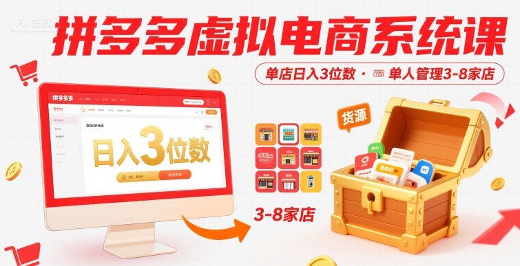 拼多多虚拟电商系统课,单店日入3位数,单人可管理3-8家店【附货源】采购|汽车产业|汽车配件|机加工蚂蚁智酷企业交流社群中心