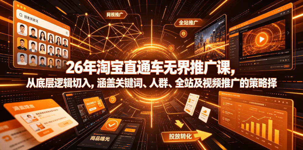 26年淘宝直通车无界推广课，从底层逻辑切入，涵盖关键词、人群、全站及视频推广的策略选择采购|汽车产业|汽车配件|机加工企业家交流社群中心