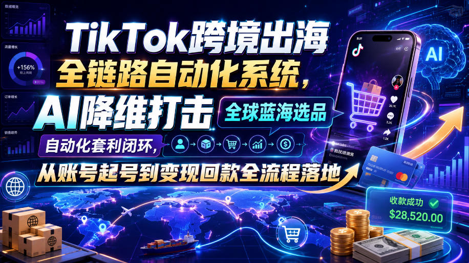 TikTok跨境出海全链路自动化系统，AI降维打击全球蓝海选品自动化套利闭环，从账号起号到变现回款全流程落地(2026年7月)采购|汽车产业|汽车配件|机加工企业家交流社群中心