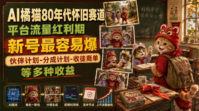 AI橘猫80年代怀旧赛道,平台流量红利期,新号最容易爆,伙伴计划-分成计划-收徒商单等多种收益采购|汽车产业|汽车配件|机加工企业家交流社群中心