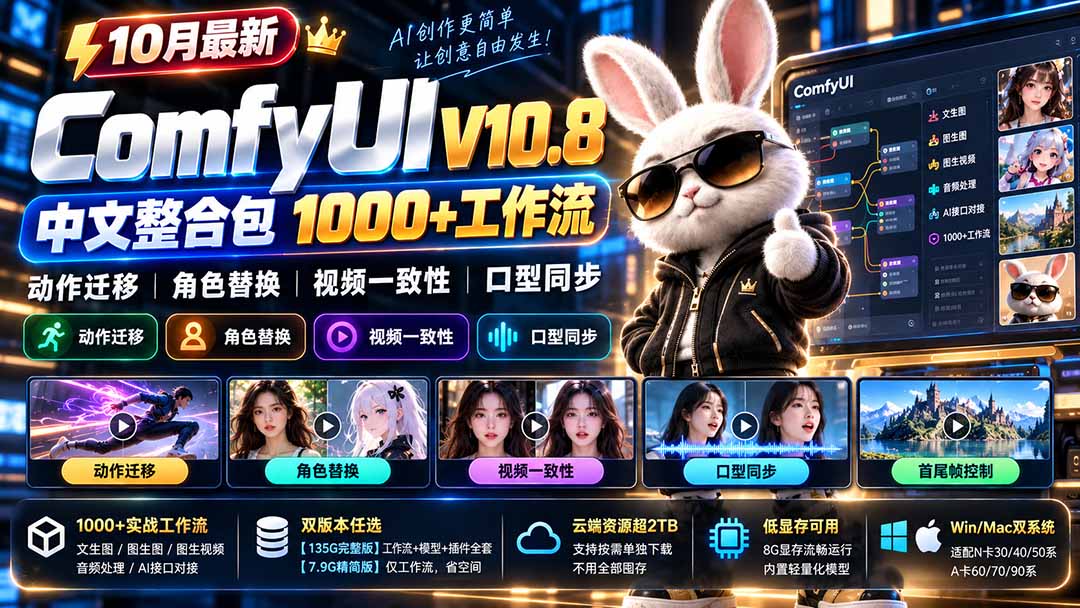 10月最新ComfyUI V10.8中文整合包 1000+工作流 动作迁移 角色替换 视频一致性 口型同步 低显存可用采购|汽车产业|汽车配件|机加工企业家交流社群中心