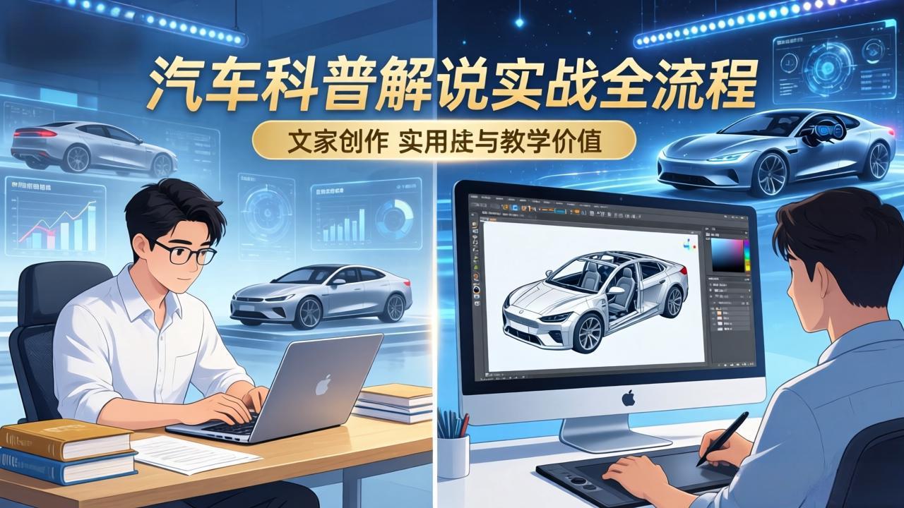 抖音汽车科普解说实战:文案+动画+画面处理+去水印全流程,打造专业汽车科普视频采购|汽车产业|汽车配件|机加工企业家交流社群中心