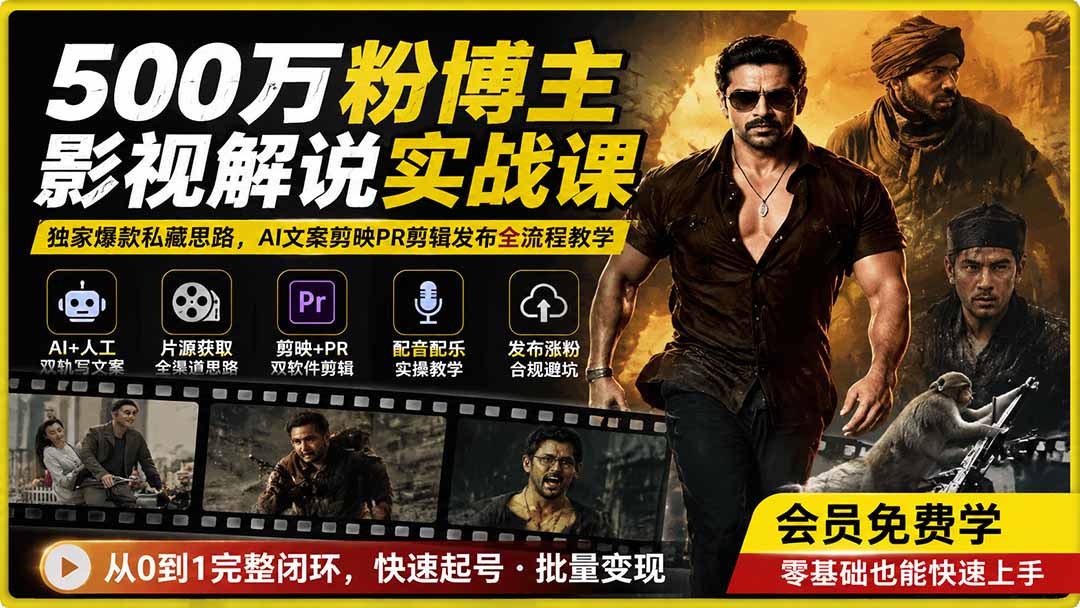 500万粉博主影视解说实战课｜独家爆款私藏思路，AI文案剪映PR剪辑发布全流程教学采购|汽车产业|汽车配件|机加工企业家交流社群中心