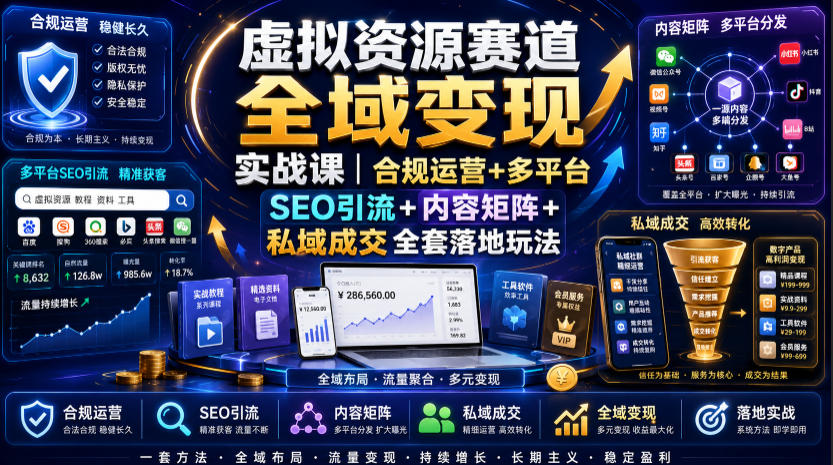 虚拟资源赛道全域变现实战课|合规运营+多平台SEO引流+内容矩阵+私域成交全套落地玩法采购|汽车产业|汽车配件|机加工企业家交流社群中心