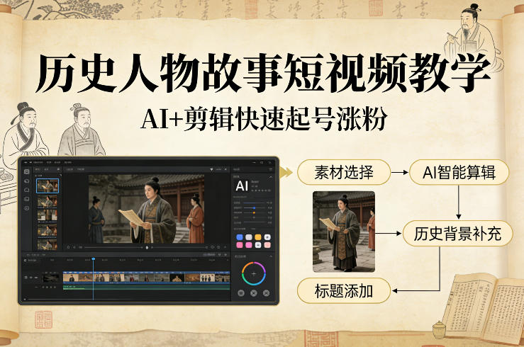 历史人物故事短视频教学，AI+剪辑制作历史人物题材短视频，快速起号涨粉采购|汽车产业|汽车配件|机加工蚂蚁智酷企业交流社群中心