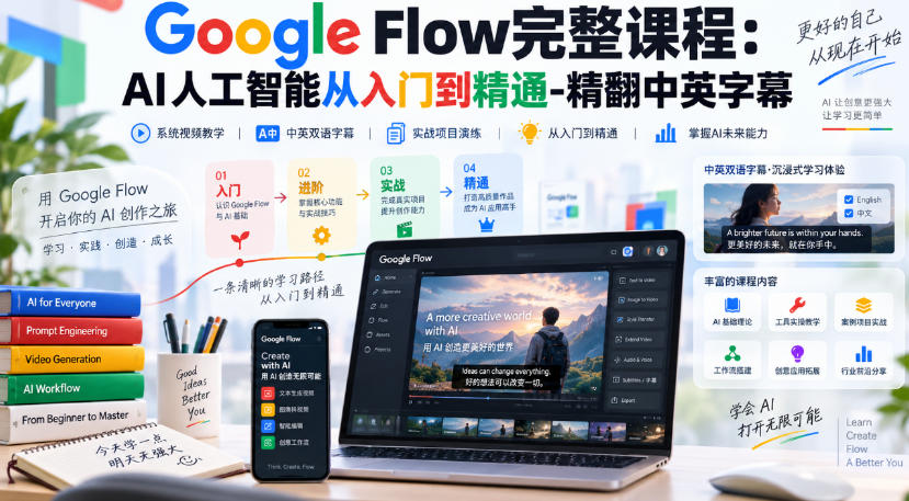 【无水印】Google Flow完整课程：AI人工智能从入门到精通-精翻中英字幕采购|汽车产业|汽车配件|机加工企业家交流社群中心