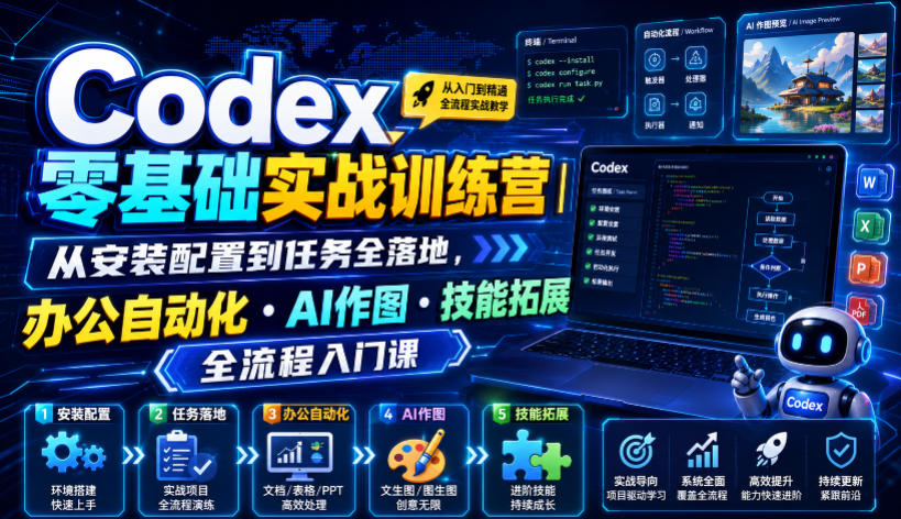 Codex零基础实战训练营|从安装配置到任务全落地,办公自动化・AI作图・技能拓展全流程入门课采购|汽车产业|汽车配件|机加工企业家交流社群中心