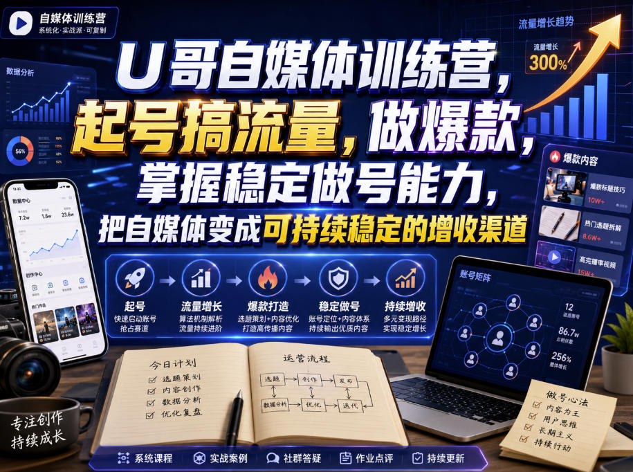 U哥自媒体训练营，起号搞流量，做爆款，掌握稳定做号能力，把自媒体变成可持续稳定的增收渠道采购|汽车产业|汽车配件|机加工企业家交流社群中心
