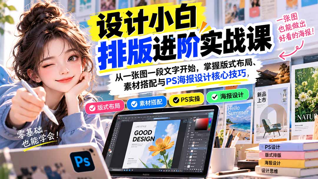 设计小白排版进阶实战课:从一张图一段文字开始,掌握版式布局、素材搭配与PS海报设计核心技巧采购|汽车产业|汽车配件|机加工企业家交流社群中心