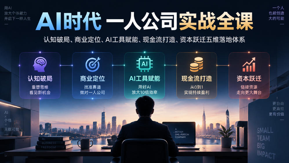 AI时代一人公司实战全课｜认知破局、商业定位、AI工具赋能、现金流打造、资本跃迁五维落地体系采购|汽车产业|汽车配件|机加工企业家交流社群中心