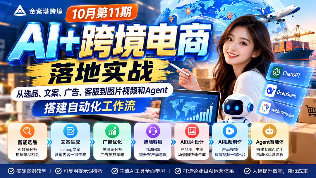 2026 AI+跨境电商落地实战10月第11期：从选品、文案、广告、客服到图片视频和Agent，搭建自动化工作流采购|汽车产业|汽车配件|机加工企业家交流社群中心