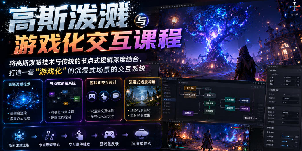 高斯泼溅与游戏化交互课程，将高斯泼溅技术与传统的节点式逻辑深度结合，打造一套“游戏化”的沉浸式场景的交互系统采购|汽车产业|汽车配件|机加工企业家交流社群中心