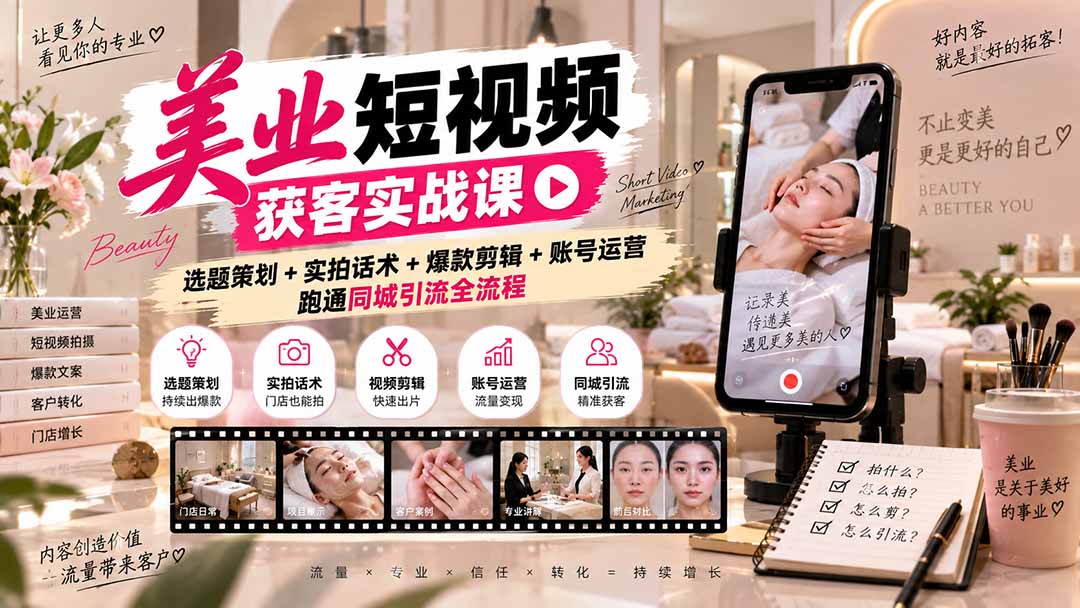 美业短视频获客实战课-无水印:选题策划+实拍话术+爆款剪辑+账号运营,跑通同城引流全流程采购|汽车产业|汽车配件|机加工企业家交流社群中心