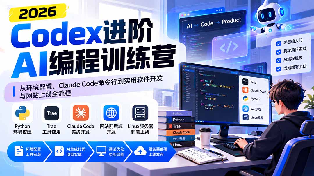 Codex进阶AI编程训练营：从环境配置、Claude Code命令行到实用软件开发与网站上线全流程采购|汽车产业|汽车配件|机加工企业家交流社群中心