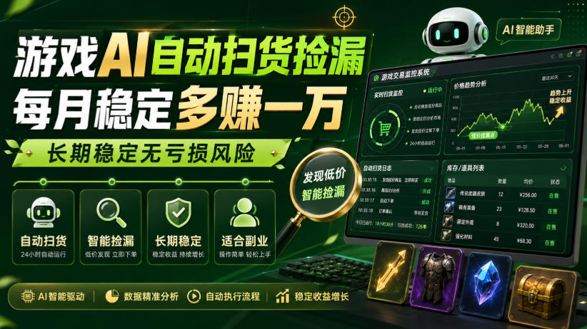 游戏AI自动扫货捡漏，每月稳定多賺1W，长期稳定无亏损风险！【揭秘】采购|汽车产业|汽车配件|机加工企业家交流社群中心
