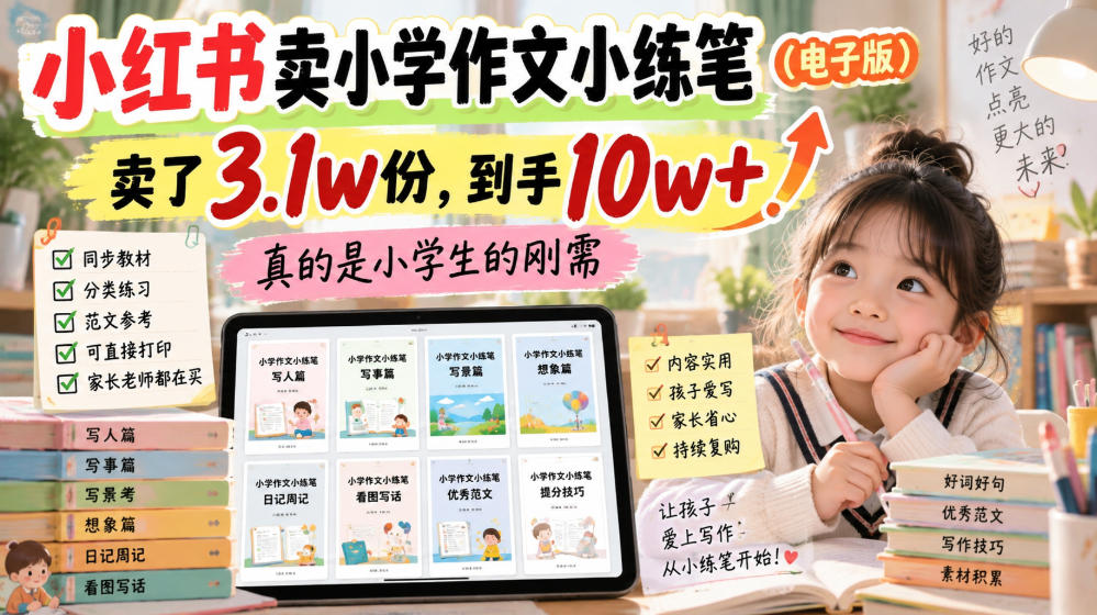 小红书卖小学作文小练笔(电子版),卖了3.1w份,到手10w+,真的是小学生的刚需采购|汽车产业|汽车配件|机加工企业家交流社群中心