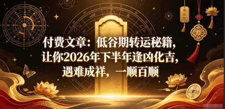 付费文章:低谷期转运秘籍,让你2026年下半年逢凶化吉,遇难成祥,一顺百顺采购|汽车产业|汽车配件|机加工企业家交流社群中心