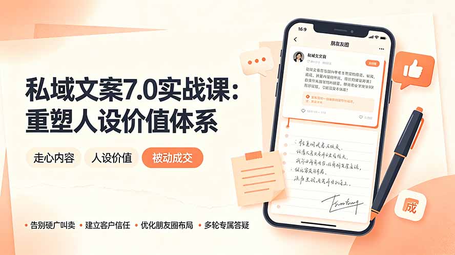 私域文案实战课7.0:重塑人设价值体系|-告别硬广推销×走心内容×自我价值塑造,实现被动成交采购|汽车产业|汽车配件|机加工企业家交流社群中心