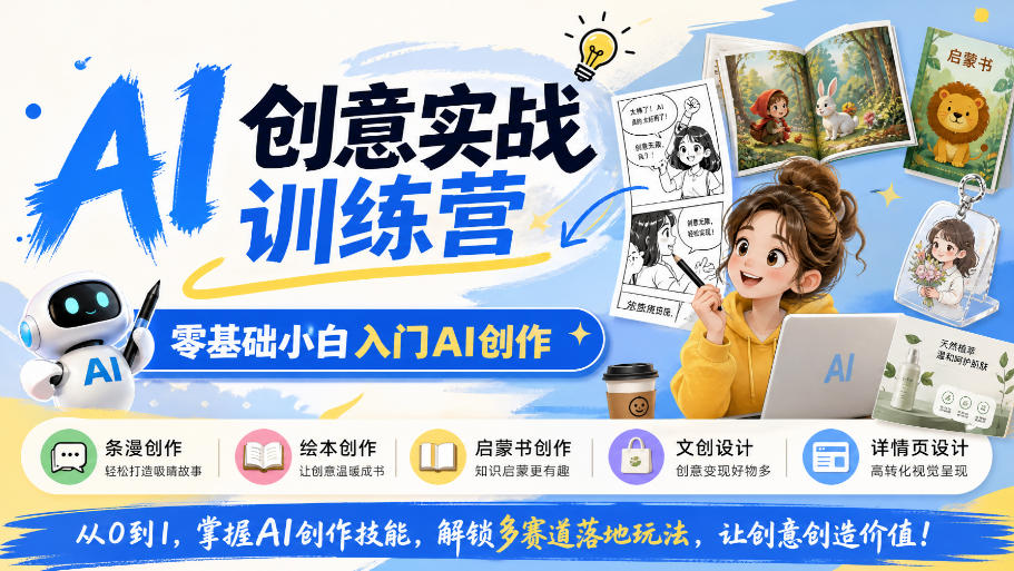 AI创意实战训练营，零基础小白入门AI创作，解锁条漫、绘本、启蒙书、文创、详情页多赛道落地玩法采购|汽车产业|汽车配件|机加工企业家交流社群中心