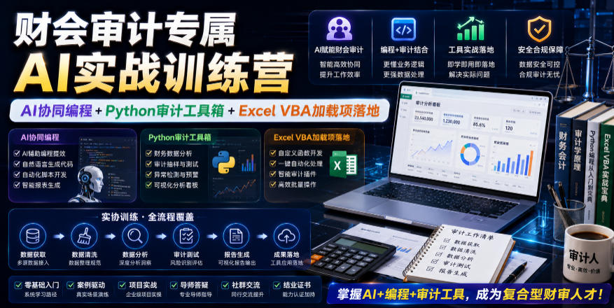 财会审计专属AI实战训练营｜AI协同编程+Python审计工具箱+Excel VBA加载项落地(更新0816)采购|汽车产业|汽车配件|机加工企业家交流社群中心