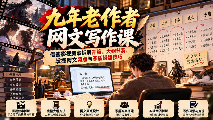 九年老作者网文写作课:借鉴影视叙事拆解开篇、大纲节奏,掌握网文爽点与矛盾搭建技巧采购|汽车产业|汽车配件|机加工企业家交流社群中心
