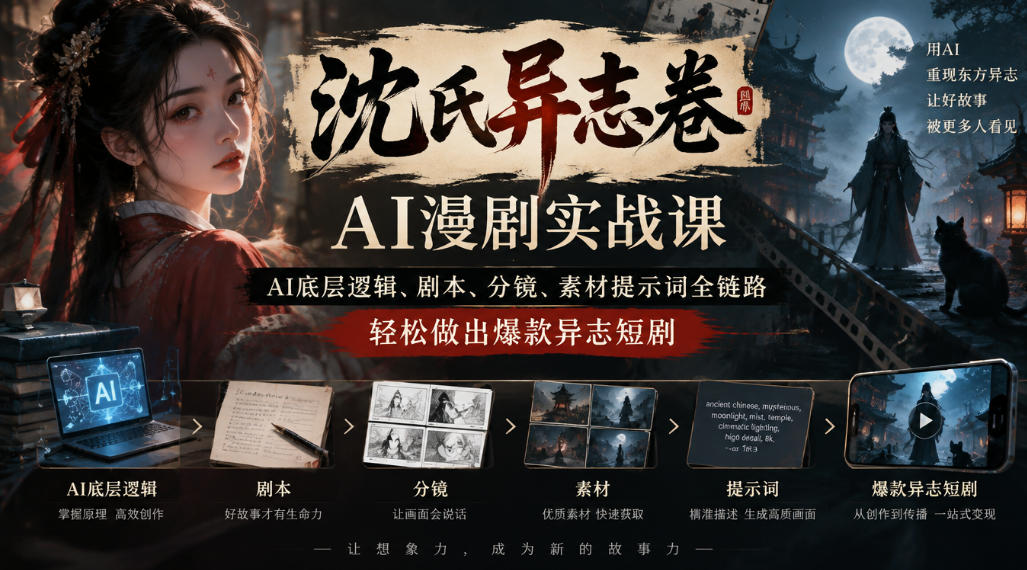 沈氏异志卷AI漫剧实战课｜AI底层逻辑、剧本、分镜、素材提示词全链路，轻松做出爆款异志短剧采购|汽车产业|汽车配件|机加工企业家交流社群中心