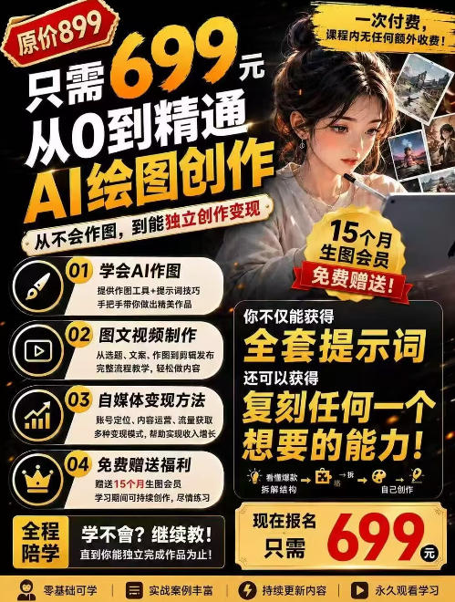 抖音10W粉丝博主的AI绘图教学,从0到精通AI绘图创作,从不会作图到能独立创作变现采购|汽车产业|汽车配件|机加工企业家交流社群中心