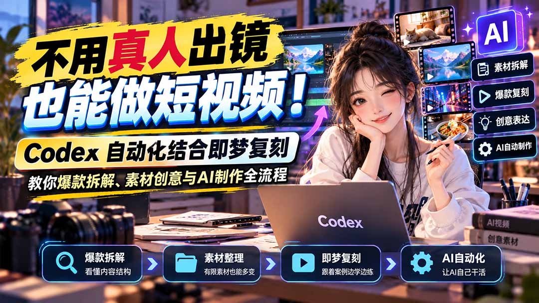 不用真人出镜也能做短视频！Codex自动化结合即梦复刻，教你爆款拆解、素材创意与AI制作全流程采购|汽车产业|汽车配件|机加工企业家交流社群中心