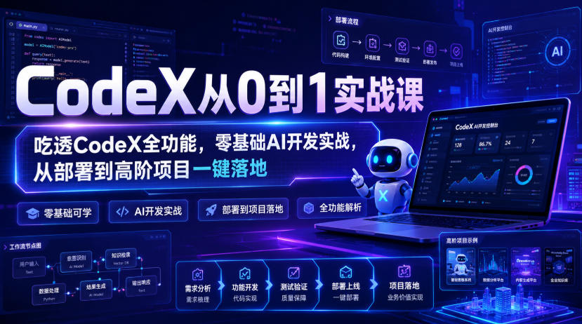 CodeX从0到1实战课,吃透CodeX全功能,零基础AI开发实战,从部署到高阶项目一键落地采购|汽车产业|汽车配件|机加工企业家交流社群中心