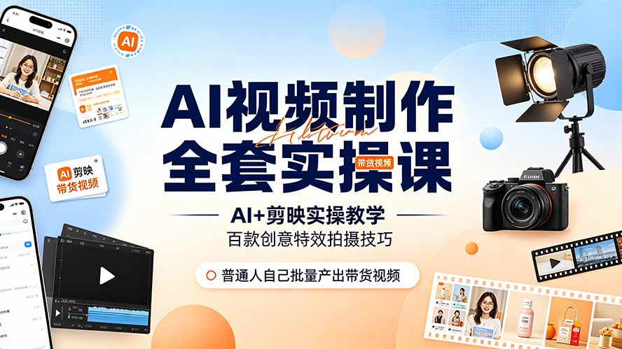 AI视频制作全套实操课,多款AI工具搭配剪映教学,百种特效运镜拍摄实操,抖音账号带货运营全覆盖采购|汽车产业|汽车配件|机加工企业家交流社群中心