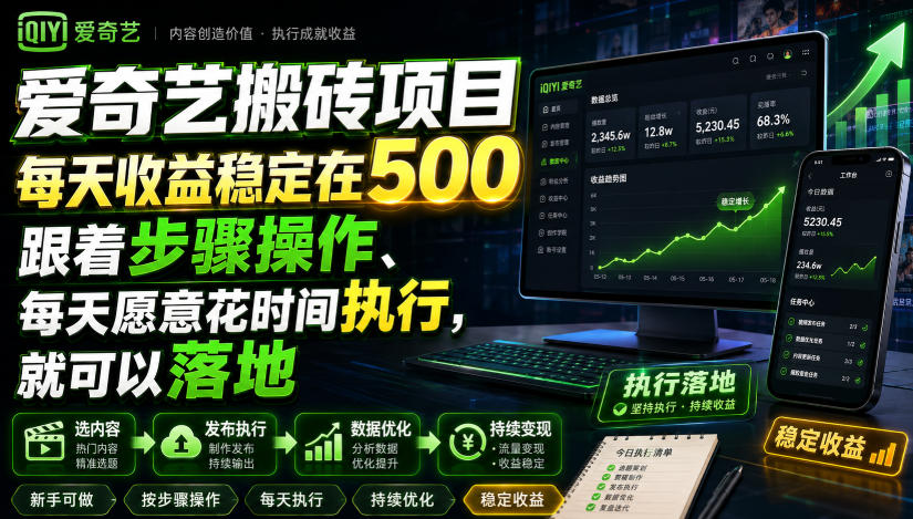 爱奇艺搬砖项目，每天收益稳定在500，跟着步骤操作、每天愿意花时间执行，就可以落地采购|汽车产业|汽车配件|机加工企业家交流社群中心