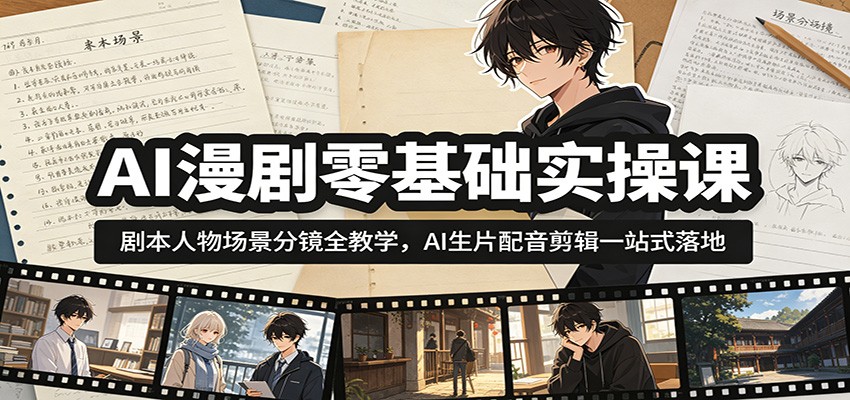 AI漫剧零基础实操课：剧本人物场景分镜全教学，AI生片配音剪辑一站式落地采购|汽车产业|汽车配件|机加工企业家交流社群中心