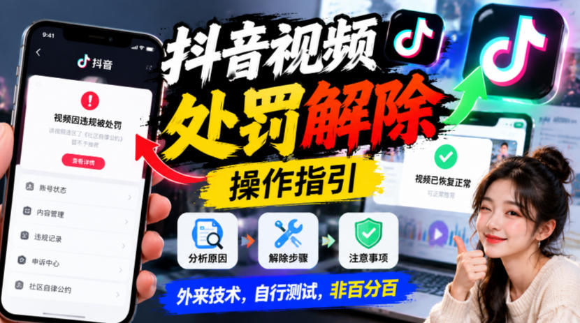抖音视频处罚解除操作指引,外来技术,自行测试,非百分百采购|汽车产业|汽车配件|机加工企业家交流社群中心