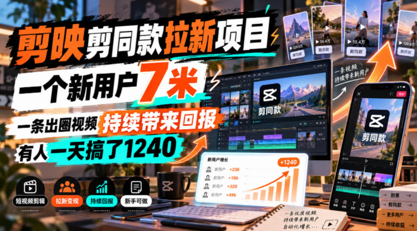 剪映剪同款拉新项目，一个新用户7米，一条出圈视频持续带来回报，有人一天搞了1240采购|汽车产业|汽车配件|机加工企业家交流社群中心