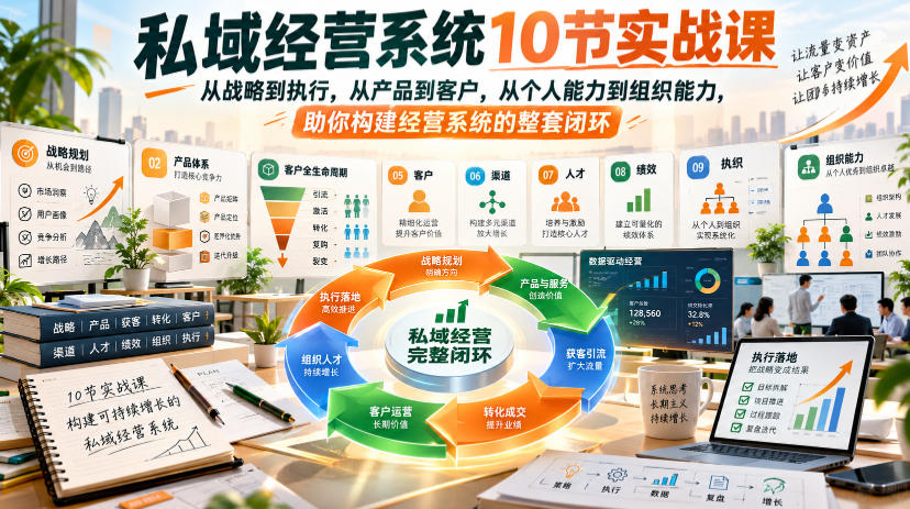 私域经营系统10节实战课,从战略到执行,从产品到客户,从个人能力到组织能力,助你构建经营系统的整套闭环采购|汽车产业|汽车配件|机加工企业家交流社群中心