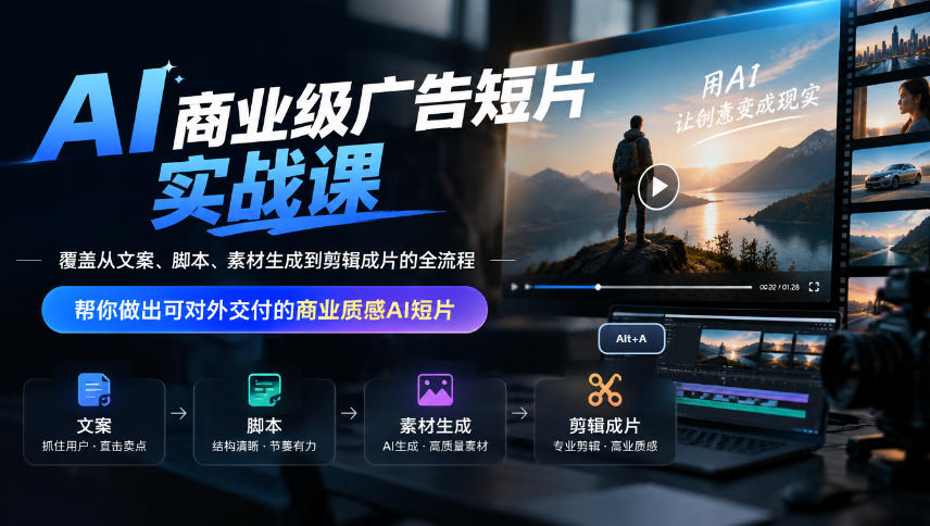 AI商业级广告短片实战课,覆盖从文案、脚本、素材生成到剪辑成片的全流程,帮你做出可对外交付的商业质感AI短片采购|汽车产业|汽车配件|机加工企业家交流社群中心